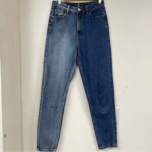 Missguided Two Tone High Rise Mom Jeans 4 Colorblock Denim Straight Leg